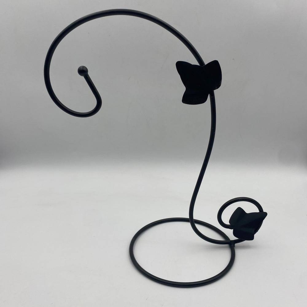 Black Wrought Iron Ornament Display Stand Ivy Leaf Botanical‎ Scroll 10 Inch